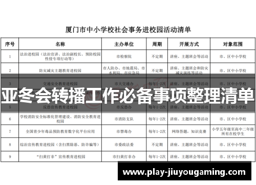 亚冬会转播工作必备事项整理清单